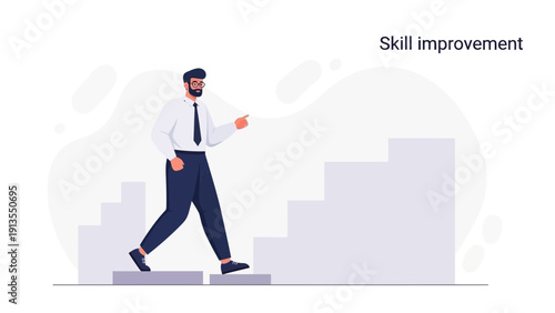 Businessman climbing stairs for skill improvement and career growth