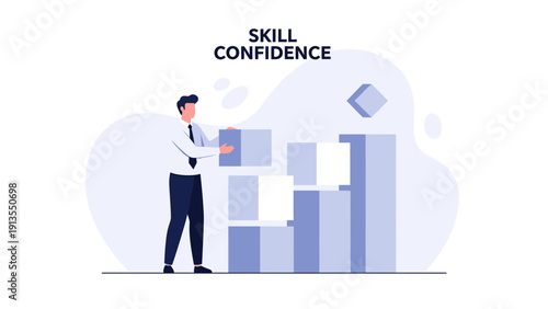 Businessman building career progress with skill confidence and success