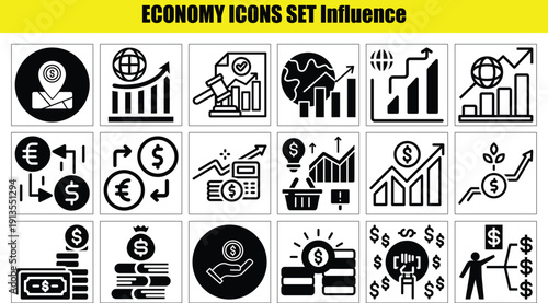 Economy icons set with various business and finance symbols  money and growth