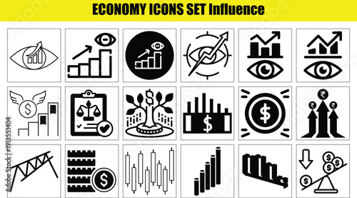 Economy business icons set with finance and investment symbols  various financial graphics