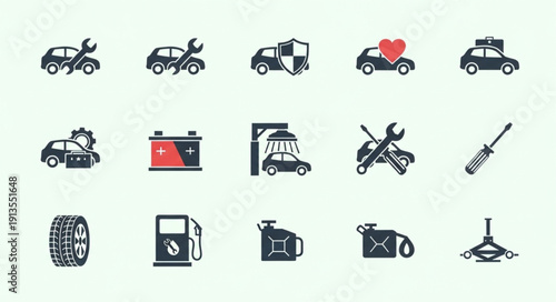 Collection of automotive service and repair icons.