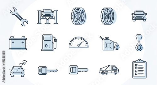 Collection of automotive service and repair icons.
