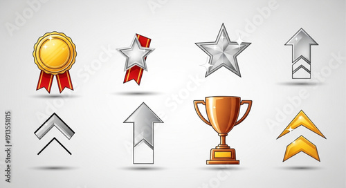 Collection of Awards Trophies Stars and Arrows Icons.