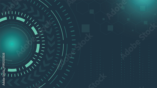 Modern futuristic technology background featuring circular HUD interface elements digital dashboard style hexagon grid and glowing data visualization for presentation design Vector EPS 10