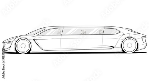 Sleek modern limousine sports car sketch drawing.