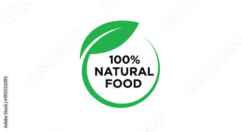 Green eco friendly logo for one hundred percent natural food products featuring a fresh leaf design on a clean white background.
