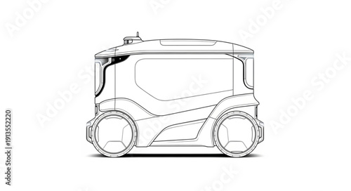 Futuristic autonomous delivery vehicle concept sketch.
