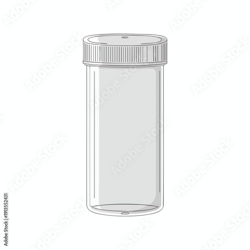 Clear Plastic Cylindrical Container with Child Resistant Screw Cap Isolated on White Background