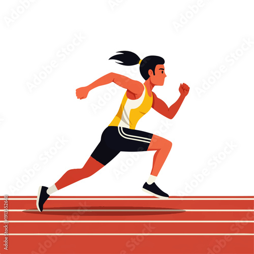 A female athlete sprints on a running track, demonstrating speed and determination in a dynamic, action-oriented illustration.