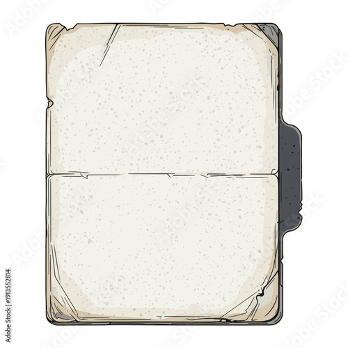 Vintage-style binder divider with worn edges isolated on white background, showcasing detailed texture and aged paper look