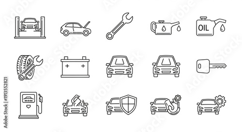 Collection of Hand Drawn Automotive Service Icons.