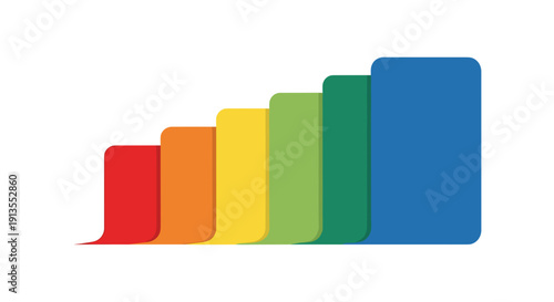 Colorful tab dividers arranged in ascending order of size, isolated on a clean white background, showcasing a vibrant rainbow gradient