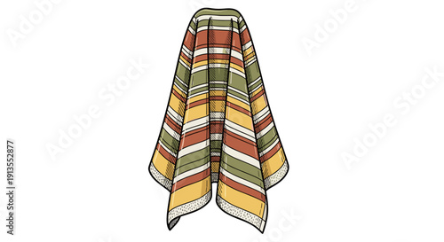 Colorful striped hand towel draped elegantly, isolated on a pristine white background