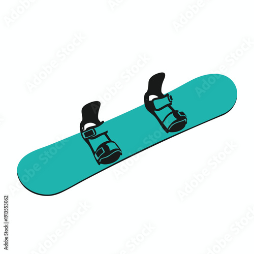 Turquoise Snowboard with Black Bindings Vector Icon Isolated on White Background