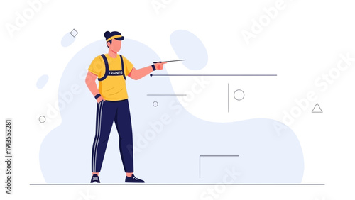 Fitness Coach Demonstrating Exercise Technique with Pointer Stick