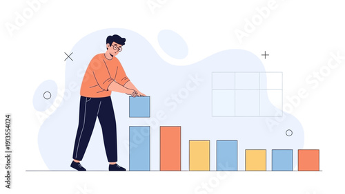 Man building bar chart, business growth concept