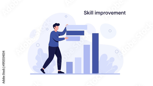 Man building skill improvement graph, career growth, personal development, learning and progress