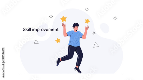 Man Celebrating Skill Improvement and Success with Stars