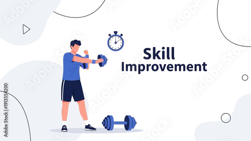 Man Exercising with Dumbbells, Skill Improvement, Fitness and Training Concept