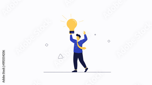 Man holding bright idea lightbulb, innovation and inspiration concept