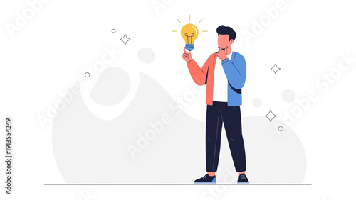 Man Holding Glowing Light Bulb, Symbol of New Idea and Innovation