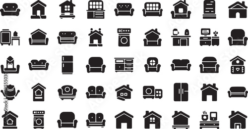Collection of various home and furniture icons in black