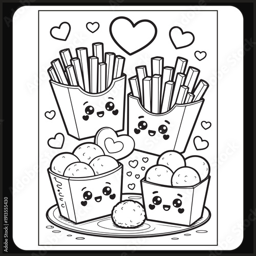 Fast food coloring pages for adults, teens, and kids with a cozy, cute style.