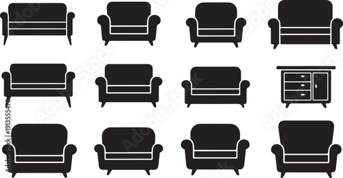 Collection of various sofa and furniture silhouettes in black