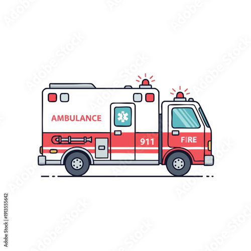 Emergency Medical and Fire Rescue Vehicle Illustration for Safety and Health Campaigns