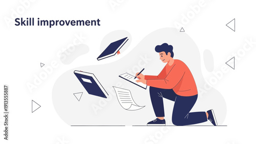 Man Learning and Improving Skills with Books and Notes