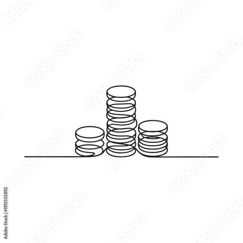A minimalist line drawing depicts stacks of coins representing wealth finance and economic concepts high quality professional