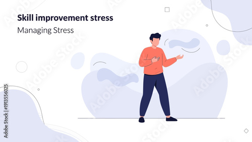 Man managing stress from skill improvement, mental health concept illustration