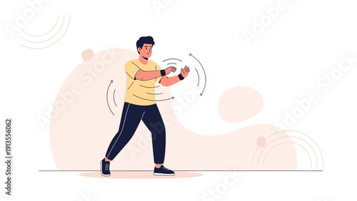 Man Practicing Martial Arts or Tai Chi, Dynamic Movement Illustration