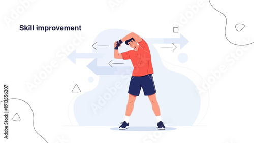 Man stretching and improving skills, personal growth concept