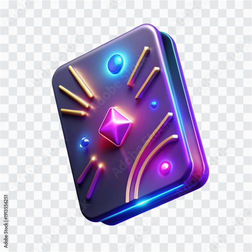 3D Digital Card Icon | Neon Tech Card With Glowing Edges