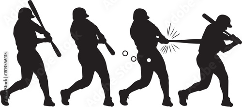 Hand-drawn style sketch showing a baseball player swinging a bat through different phases of the motion, against a clean white background.