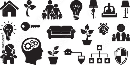 Collection of modern business and home icons and symbols