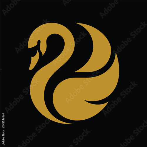Golden swan logo on, stylized bird symbol