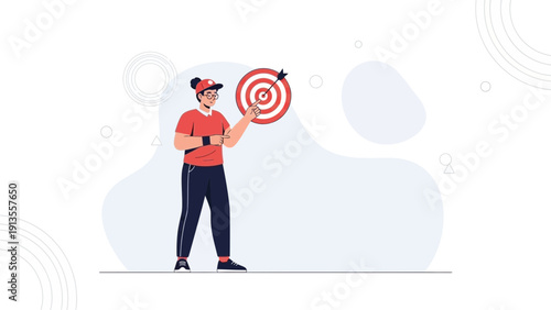Person aiming at target board, representing goals, success, and strategy