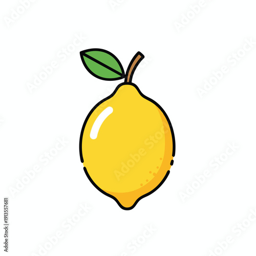 Bright Yellow Lemon with Green Leaf Element for Fresh Fruit and Food Photography