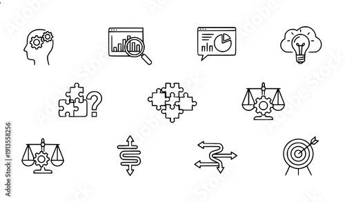 Critical Thinking Outline Web Icons Collection for Logic Analysis and Problem Solving Vector