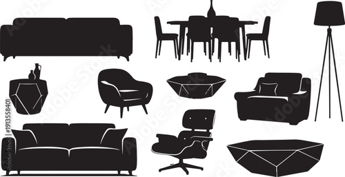 Modern furniture silhouettes for interior design and decoration ideas