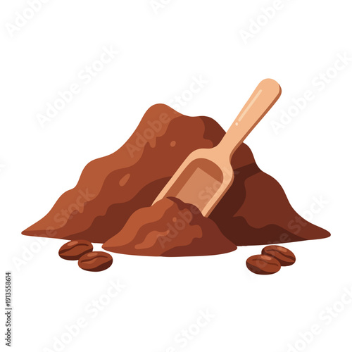 Freshly Ground Coffee Beans with Scoop and Whole Beans on Rustic Surface