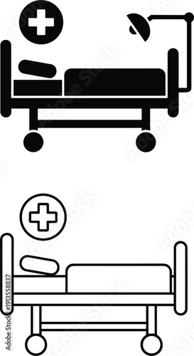 Hospital patient bed with medical cross icon flat vector illustration isolated