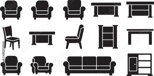 Furniture icons set for interior design and decoration purposes