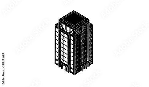 Corporate Isometric City Building Monochrome Vector Icon