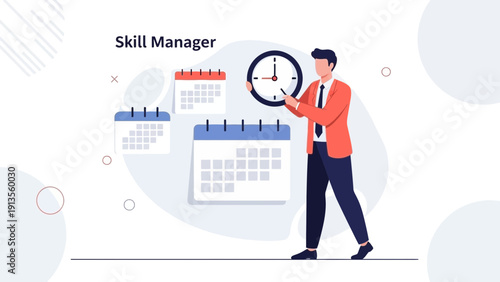 Skill Manager Man Planning Time and Calendar Schedule