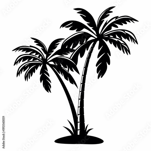 Two palm trees standing tall on a sunny tropical island getaway
