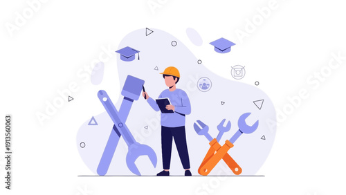 Skilled Worker Learning Mechanic Tools Education Concept