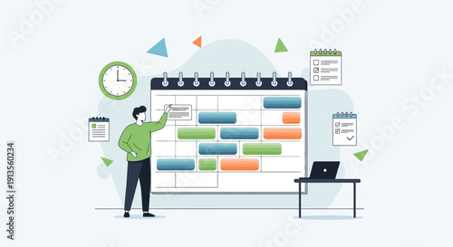Planning a Project With a Calendar and Laptop Business Meeting Scheduling